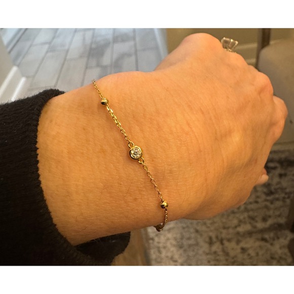 Delicate 14k over 925 silver Gold Bracelet with Real Diamond Adjustable - Picture 4 of 6